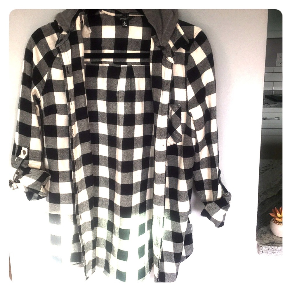 Flannel with sweatshirt hood